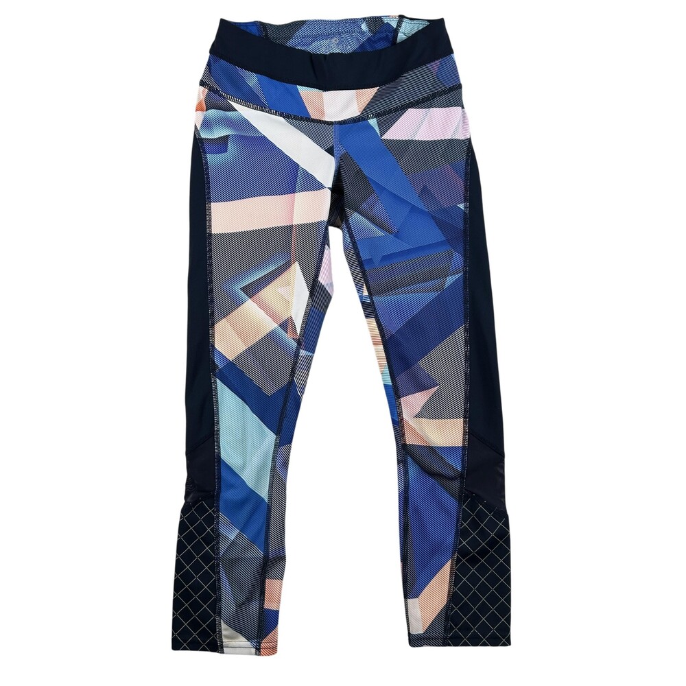 Athleta Leggings Womens XXS Geometric Multicolor Ankle Crop Pocket Running Yoga